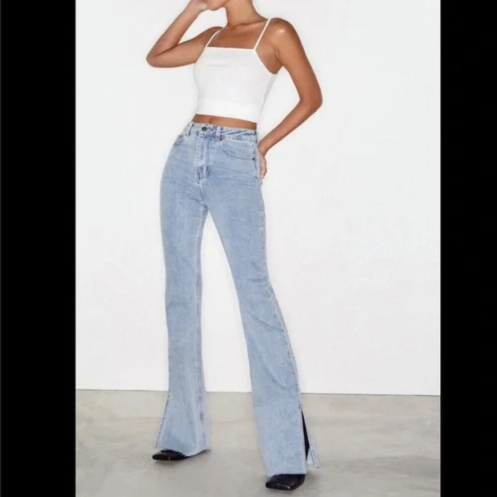 MOTEL ROCKS - Split Bootleg Raw Hem Flare Jeans with Slit